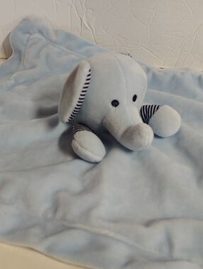 Baby Kiss Plush Lovey Elephant Blue Satin Security Soft Very Clean 13"